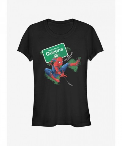 Marvel Homecoming Girls T-Shirt - Spider-Man Welcomes You to Queens - Black