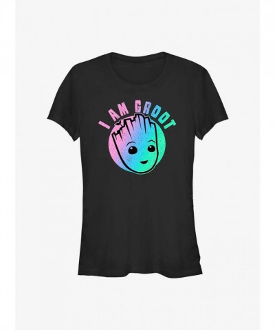 Marvel Rainbow Groot Girls T-Shirt - Black
