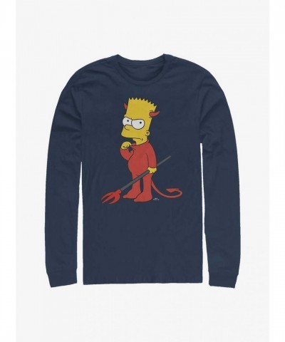 The Simpsons Devil Bart Long Sleeve Men's Cotton T-Shirt - Blue