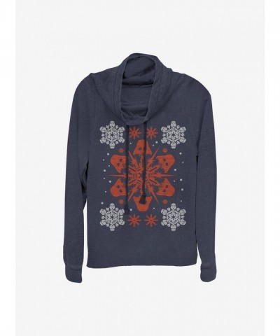 Star Wars Darth Vader Holiday Snowflake Top for Girls - Soft Blue Cowl Neck Sweatshirt