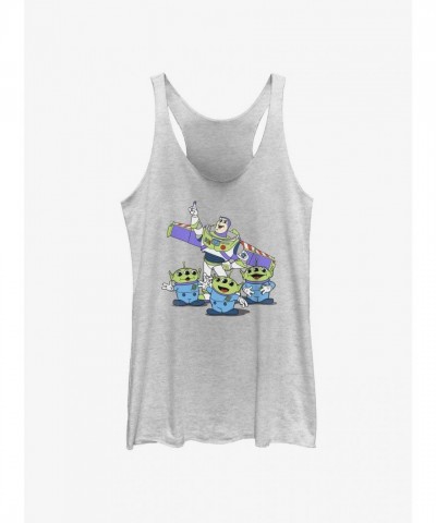 Disney Pixar Toy Story Vintage Buzz and Aliens Girls White Tank Top