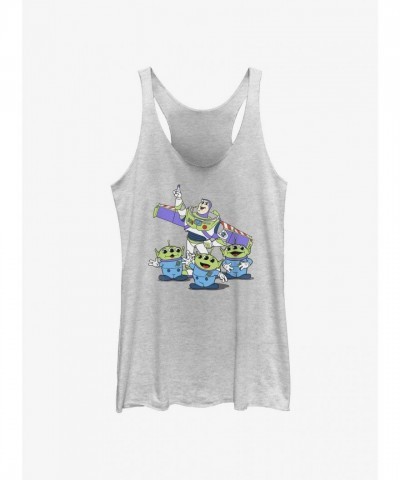Disney Pixar Toy Story Vintage Buzz and Aliens Girls White Tank Top