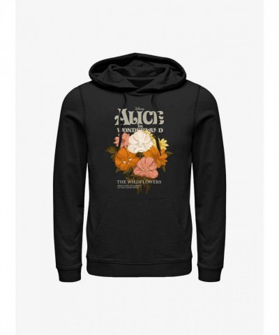 Disney Adventure: Men's Cotton-Polyester Alice in Wonderland Wildflowers hoodie - Black