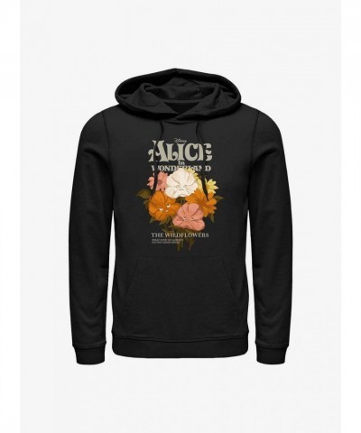Disney Adventure: Men's Cotton-Polyester Alice in Wonderland Wildflowers hoodie - Black