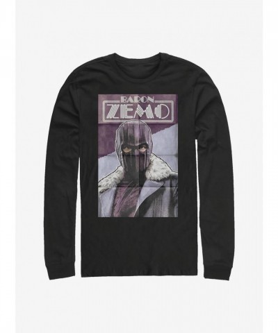 Marvel's Falcon and Winter Soldier Zemo Artwork Men's Long Sleeve Cotton T-Shirt - Black