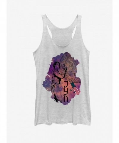 Star Wars Jyn Cartoon Space Print Racerback Tank - Girls Heather White
