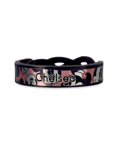 Minnie Mouse Personalized Leather Bangle - Classic Pink Foil Design