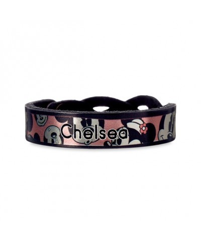 Minnie Mouse Personalized Leather Bangle - Classic Pink Foil Design