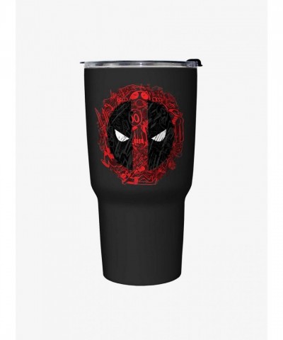 Marvel's Deadpool Themed Travel Mug - Black Overlay Logo
