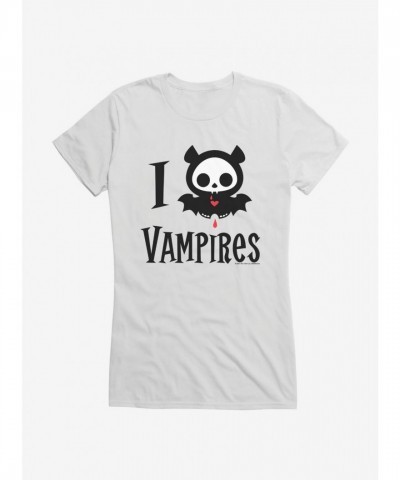Skelanimals Girls Vampires I Heart T-Shirt - White Junior Size