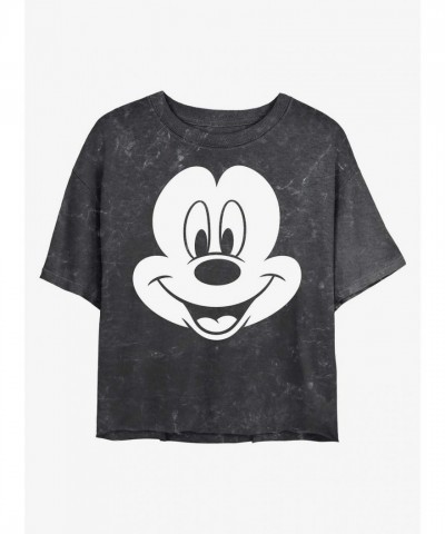 Disney Big Face Mickey Mineral Wash Crop T-Shirt for Girls - Multi Color