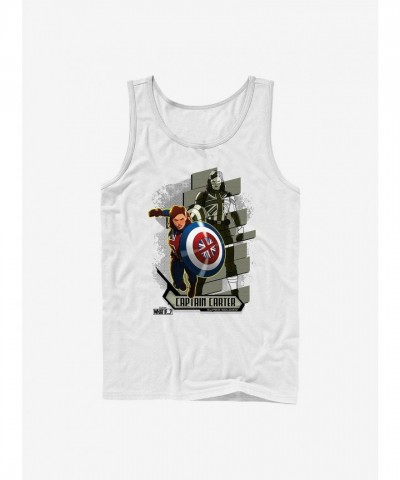 Marvel What If...? Men's Cotton Tank Top - Carter Attacks Design - White