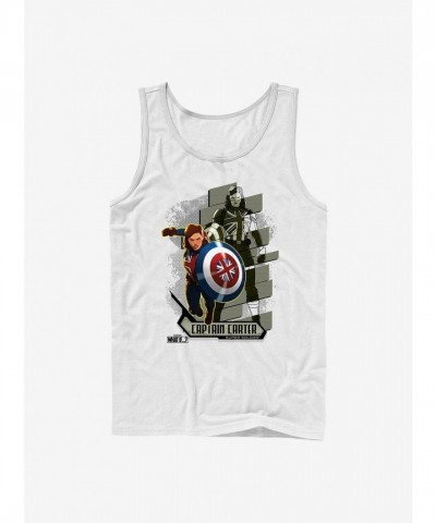 Marvel What If...? Men's Cotton Tank Top - Carter Attacks Design - White