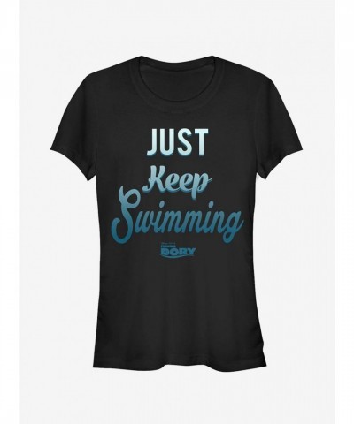 Disney Pixar Finding Dory Motto "Just Keep Swimming" Girls T-Shirt - Black