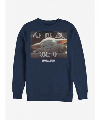 Star Wars Mandalorian Grogu Song Meme Men's Cotton Blend Crewneck Sweatshirt - Blue