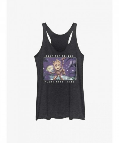 Marvel Earth Day Groot Plant Trees Girls Tank Top - Black