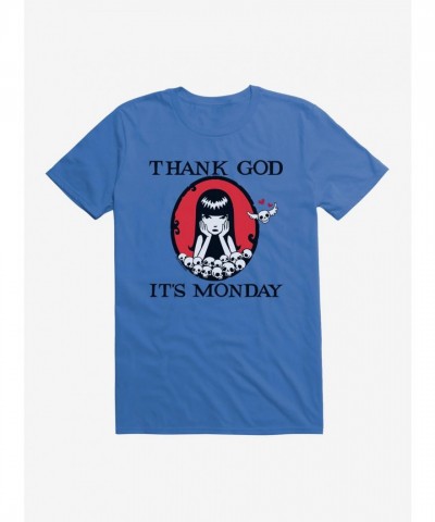 Emily Strange Thank God It's Monday Lightweight Cotton T-Shirt - Blue Men's