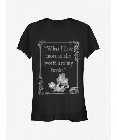 Disney Belle Book Lover Girls T-Shirt - Black