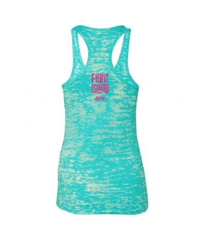 Women's Turquoise UFC Fight Island Burnout Tank Top - Scoop Neck Racerback
