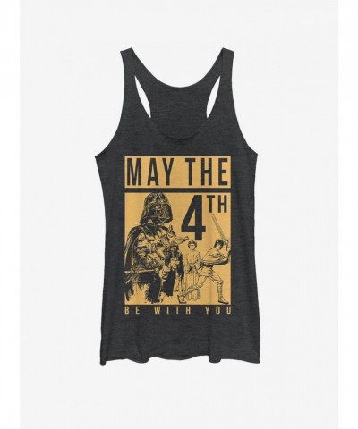 Star Wars May the Fourth Themed Girls Tank Top - Black