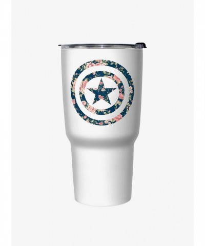 Marvel Captain America Floral Travel Mug - White Stainless Steel