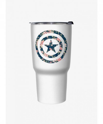 Marvel Captain America Floral Travel Mug - White Stainless Steel