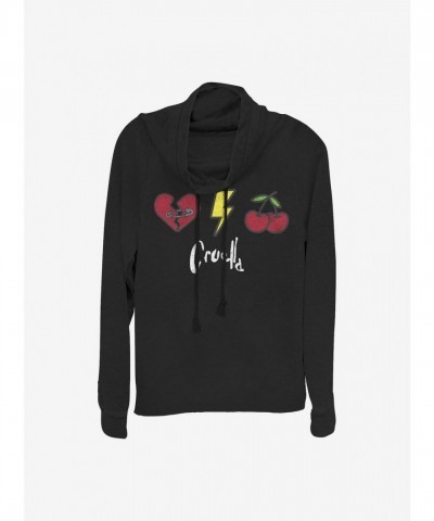 Disney Black Cruella Lightweight Cowl Neck Sweatshirt for Girls