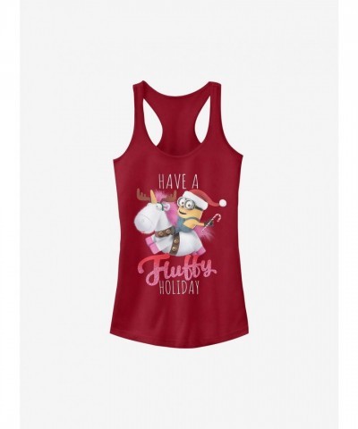 Minions Fluffy Holiday Girls Tank Top in Red