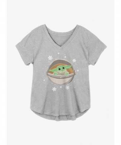 Star Wars Mandalorian Child Snowflakes V-Neck Plus Size T-Shirt - Grey