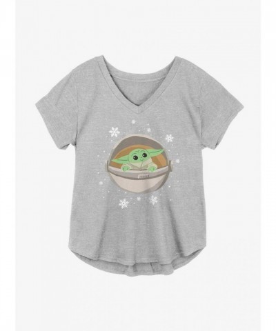 Star Wars Mandalorian Child Snowflakes V-Neck Plus Size T-Shirt - Grey
