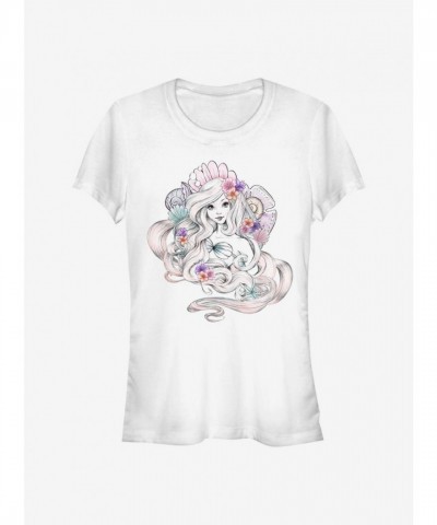 Disney Little Mermaid Shell Design Girls T-Shirt White