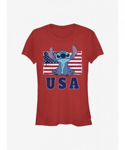 Disney Lilo & Stitch Merica Stitch Junior Girls T-Shirt - Red