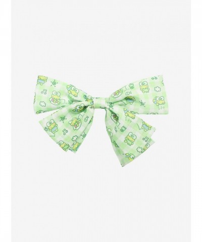 Keroppi Adorable Light Green Gingham Hair Bow with Alligator Clip