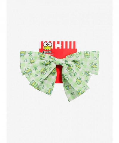 Keroppi Adorable Light Green Gingham Hair Bow with Alligator Clip