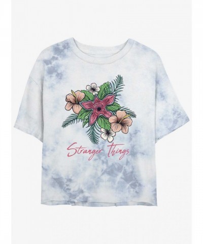 Stranger Things-Inspired Floral Mineral Wash Crop T-Shirt for Girls - Multi Colors