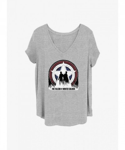 Marvel Girls' Plus Size The Falcon Shield T-Shirt - Grey