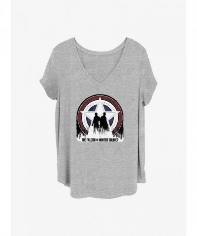 Marvel Girls' Plus Size The Falcon Shield T-Shirt - Grey
