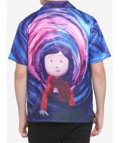 Coraline Unisex Woven Button-Up with Other World Portal Design