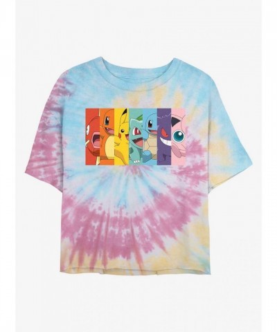 Pokemon Rainbow Faces Tie-Dye Lightweight Cotton Girls Crop Top - Multi Colors