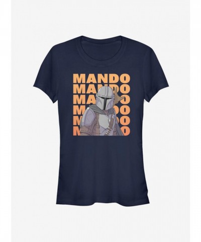 Mandalorian Mando Text Soft Girls T-Shirt - Junior Sizes BLUE