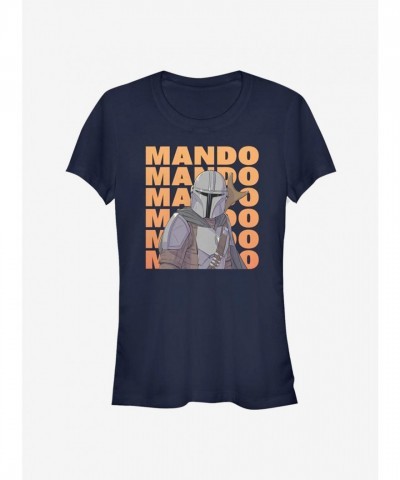 Mandalorian Mando Text Soft Girls T-Shirt - Junior Sizes BLUE