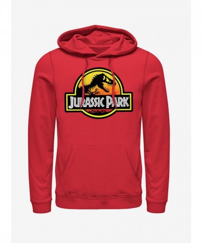 Jurassic Park Logo Outlined Hoodie - Red Unisex